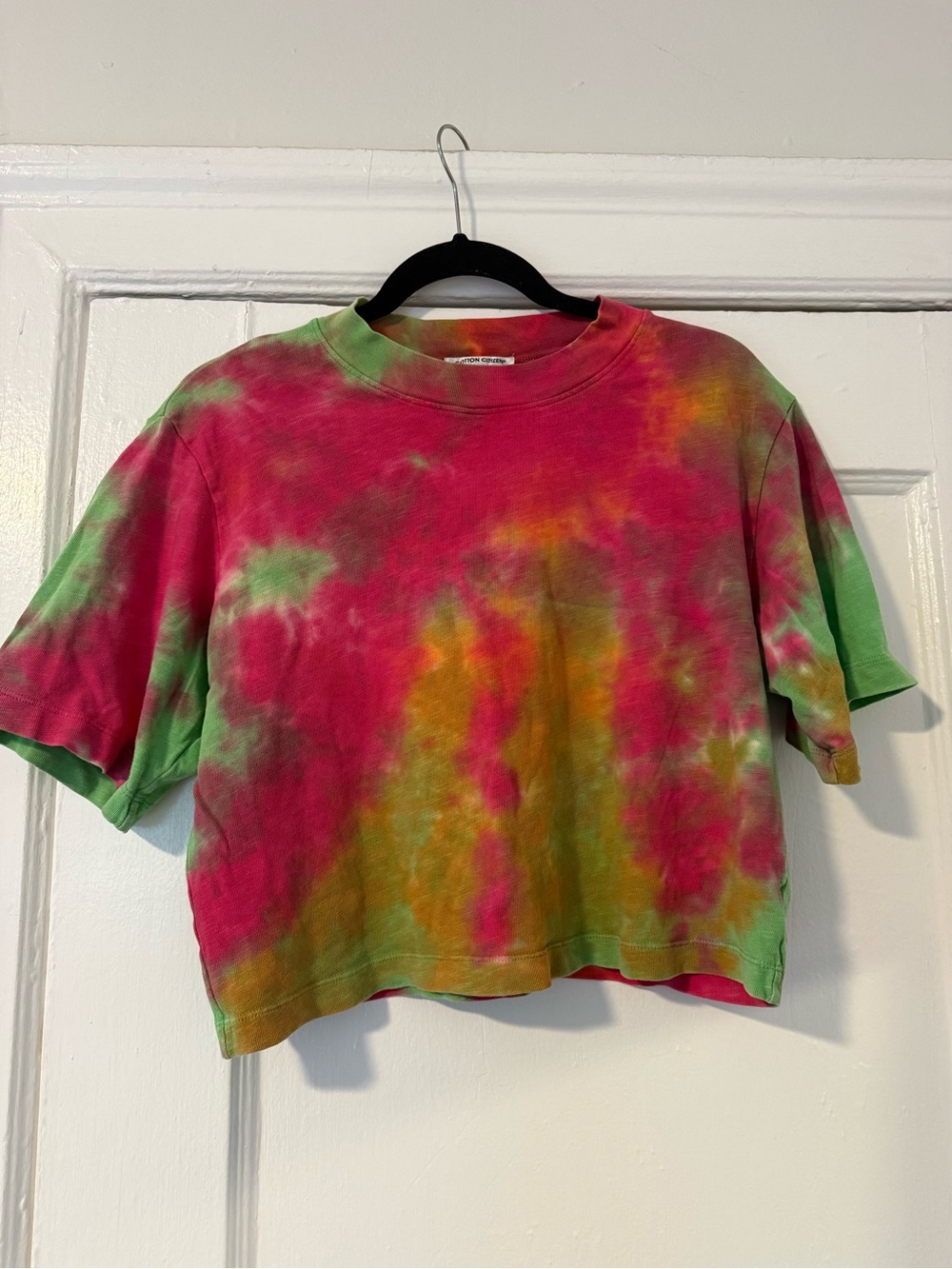 Cotton Citizen Pink, Green & Yellow Tie-Dye Crop Tee